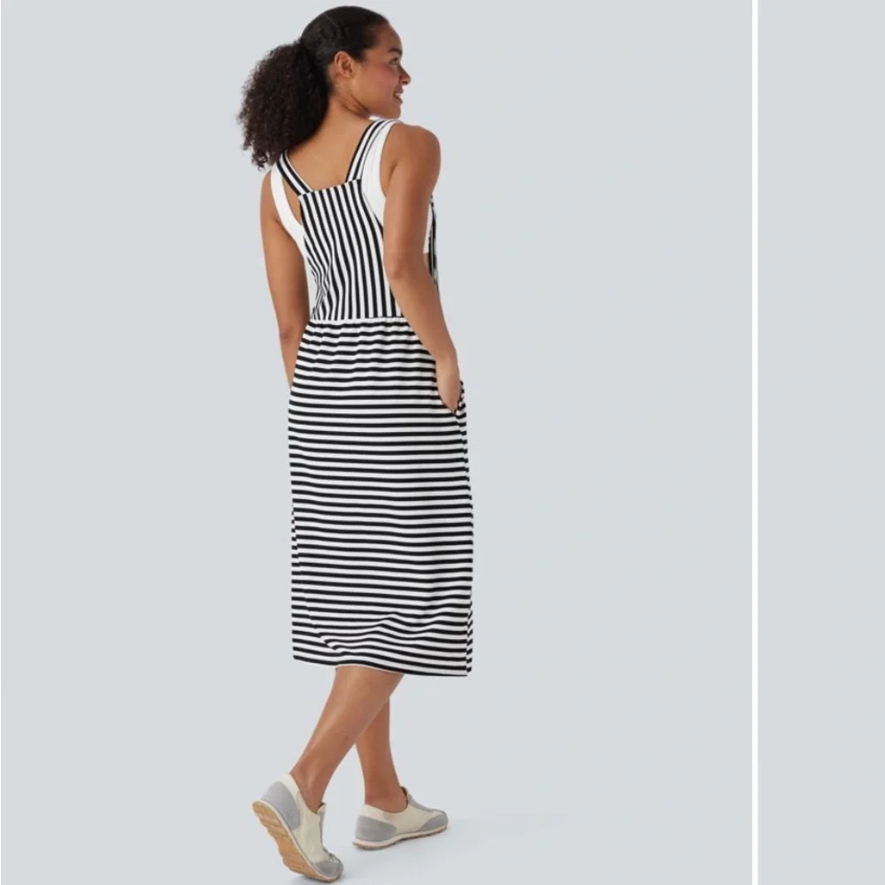 NWOT HALARA Black and White Striped Midi Dress - Picture 6 of 6